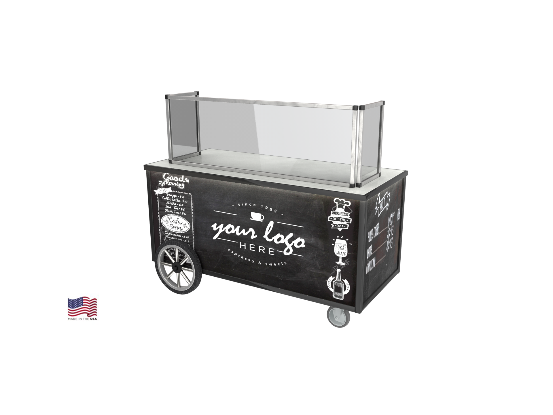 espresso machine cart, chalkboard coffee cart